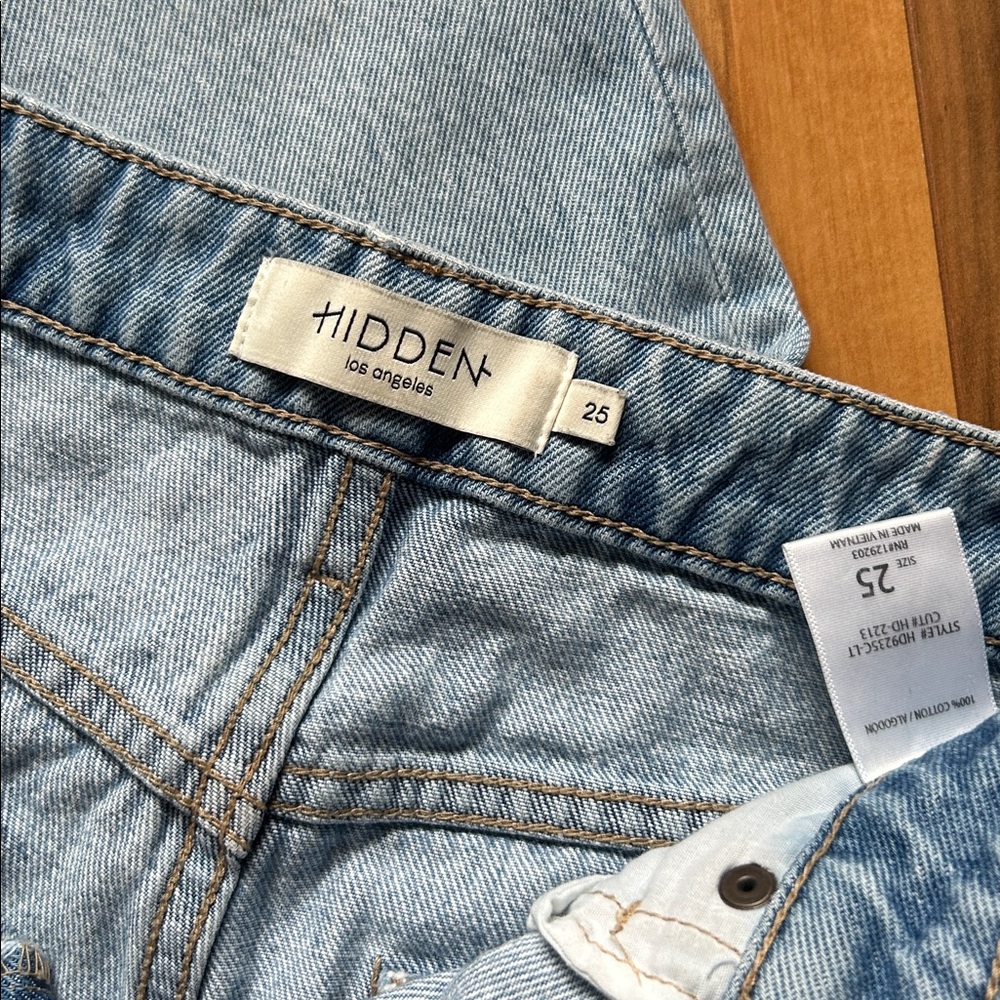 Hidden High Waist Raw Hem Crop Wide Leg Jeans - 25 - Picture 6 of 7